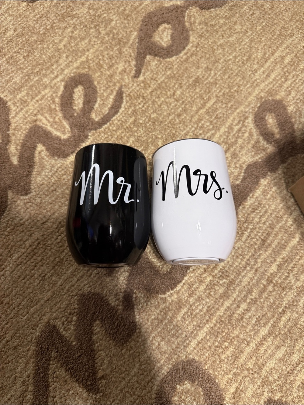 Mr. and Mrs. Stainless Steel Stemless Wine Tumblers - Black & White